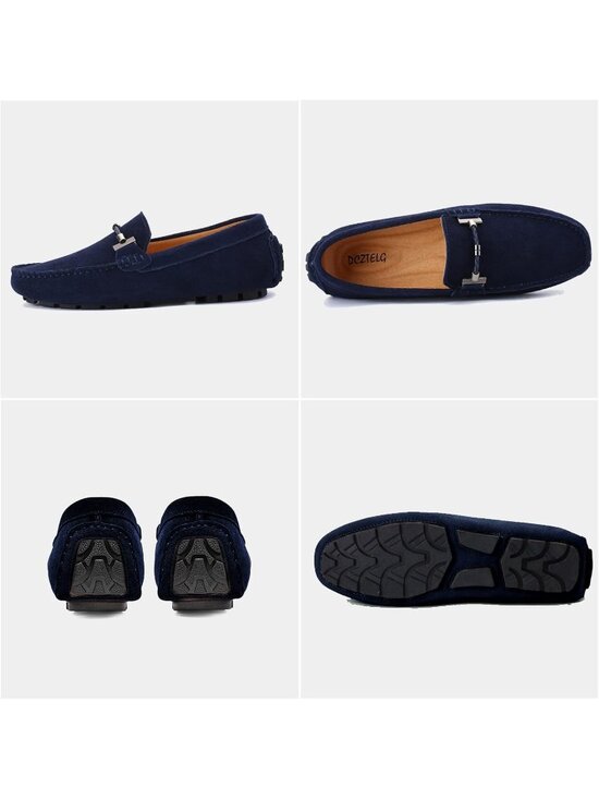 ?Men\'s Blue Calfskin Leather Slip On Comfortable Low Top Soft Penny  Loafers main image 5